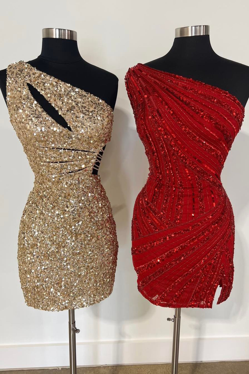 Purple Homecoming Dresses One Shoulder Cut Out Sequin Tight Short Cocktail Dresses