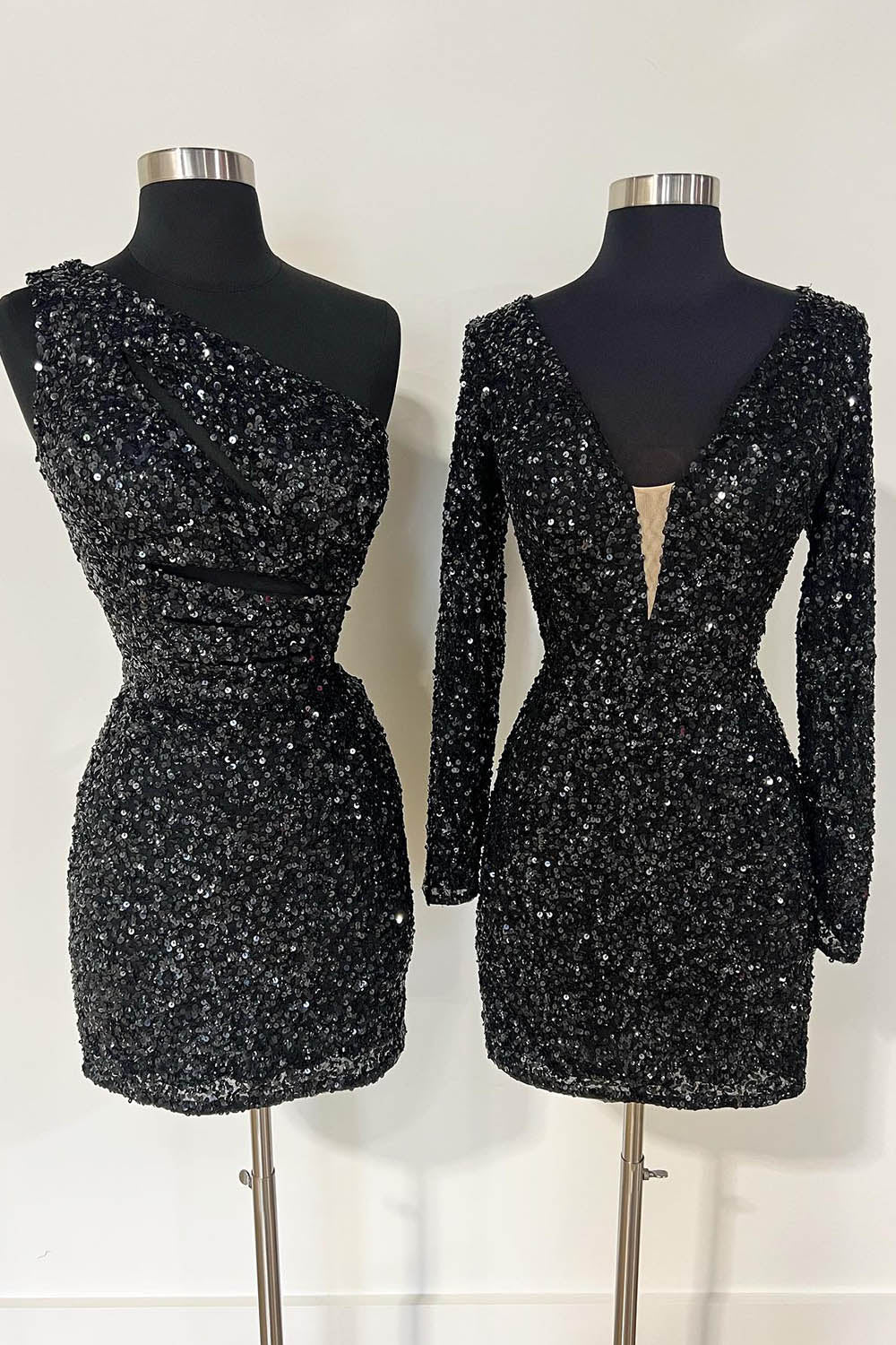 Purple Homecoming Dresses One Shoulder Cut Out Sequin Tight Short Cocktail Dresses