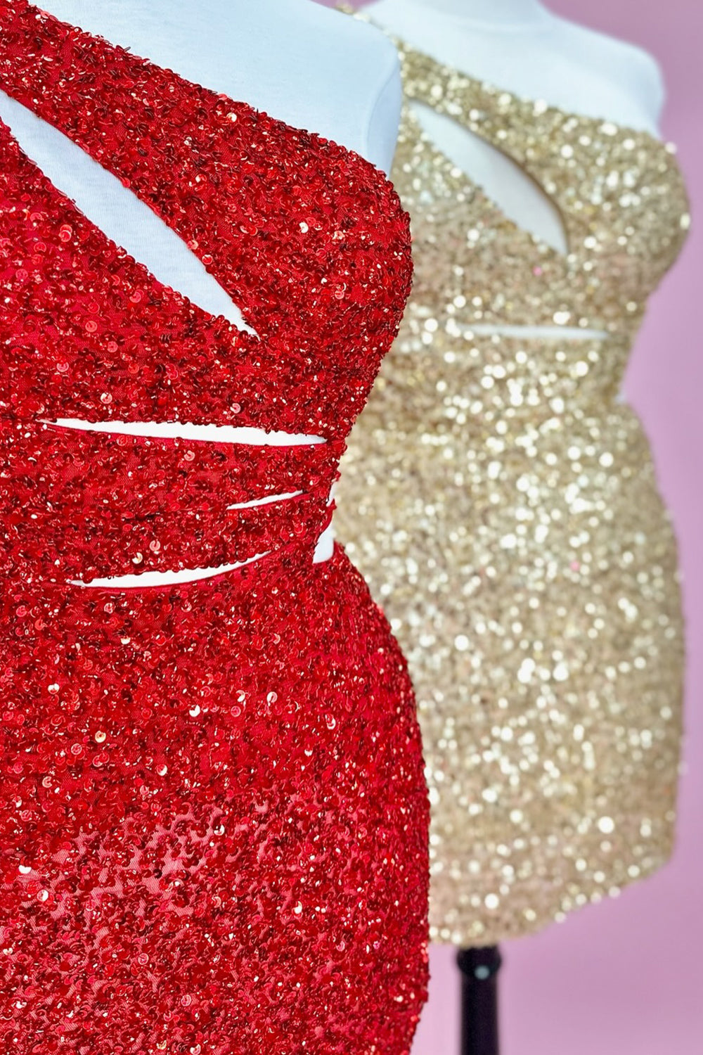 Purple Homecoming Dresses One Shoulder Cut Out Sequin Tight Short Cocktail Dresses