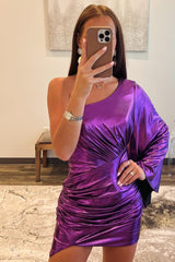Purple Homecoming Dresses One Shoulder Tiered Tight Short Cocktail Dresses