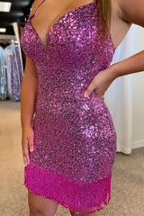 Purple Homecoming Dresses Sequin Tight Prom Dress with Fringes