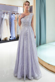 Purple Lace Appliques Crystal Evening Dresses | Elegant Sleeveless Long Evening Gowns Online