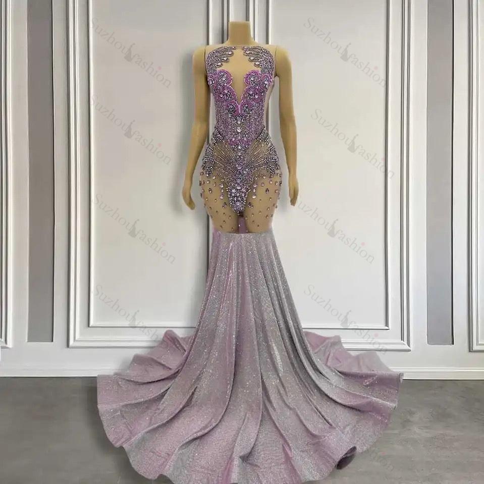 Purple Mermaid Formal Dresses Sleeveless with Long Beadings