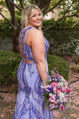 Purple Prom Dress Mermaid Deep V-Neck Long Formal Dress