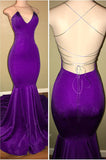 Purple Sexy Mermaid Open Back Prom Dresses | Simple Spaghetti Straps Evening Dresses
