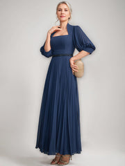 Queen Anne Neckline A line Ankle Length Mother of the Bride Dress with Pleats Sequins & Beads
