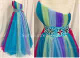 Rainbow Sweetheart Tulle Ball Gown Prom Dress with Beadings Colorful Floor Length Lace-Up Evening Dresses