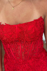Red Homecoming Dress Corset Lace Sleeveless Tight Short Prom Dress