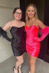 Red Homecoming Dress Tiered Tight Short Prom Dress(Gloves are not Included)