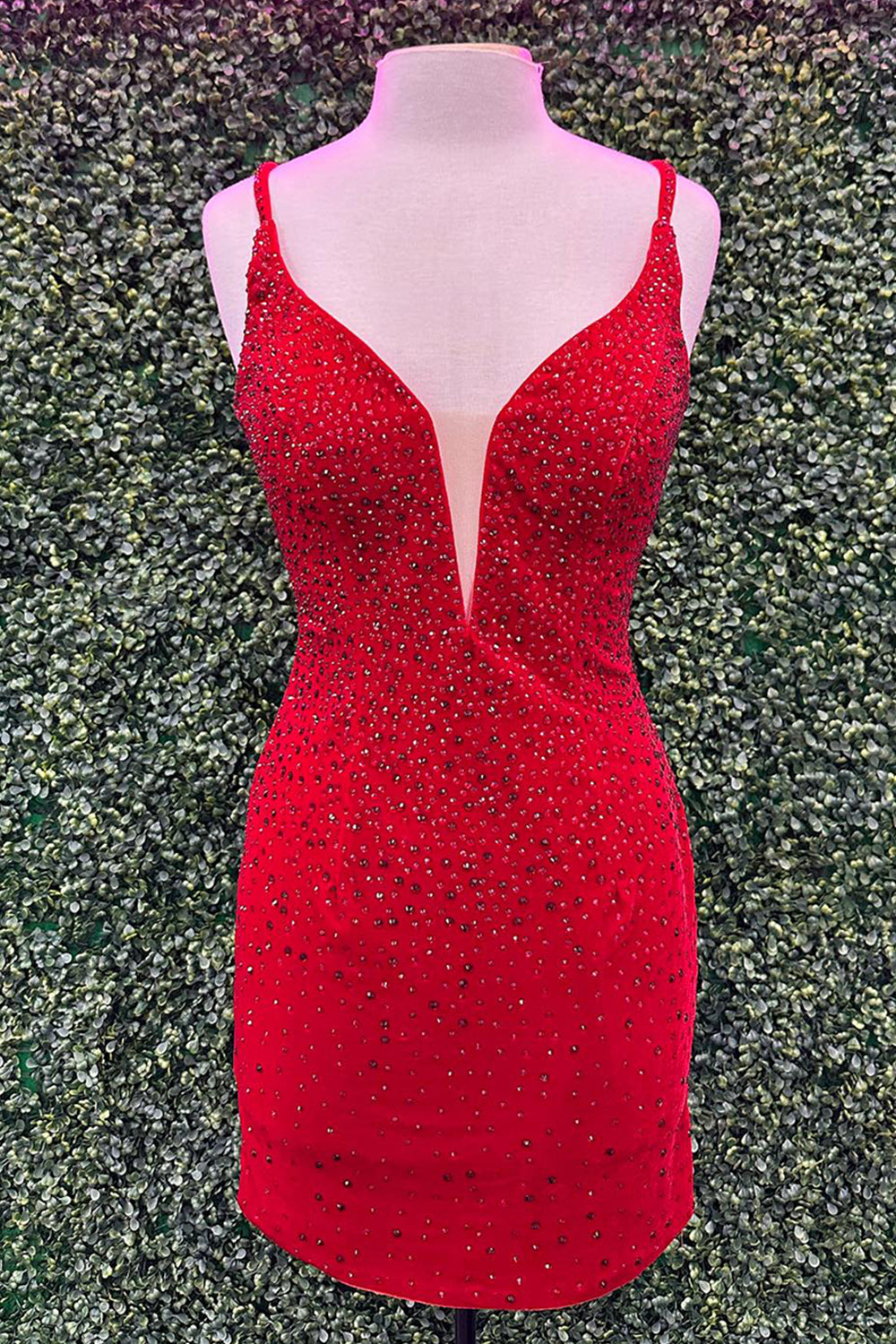 Red Homecoming Dresses Beaded Tight Short Cocktail Dresses