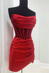 Red Homecoming Dresses Corset Asymmetrical Tight Short Cocktail Dresses