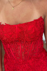 Red Homecoming Dresses Corset Lace Sleeveless Tight Short Cocktail Dresses
