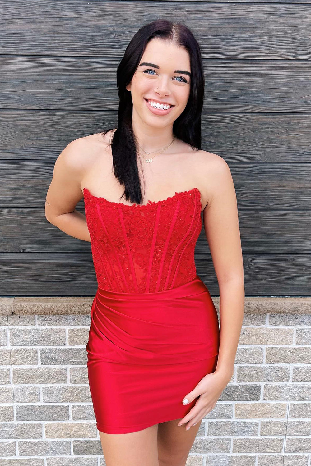 Red Homecoming Dresses Corset Satin Tight Short Cocktail Dresses with Lace Top