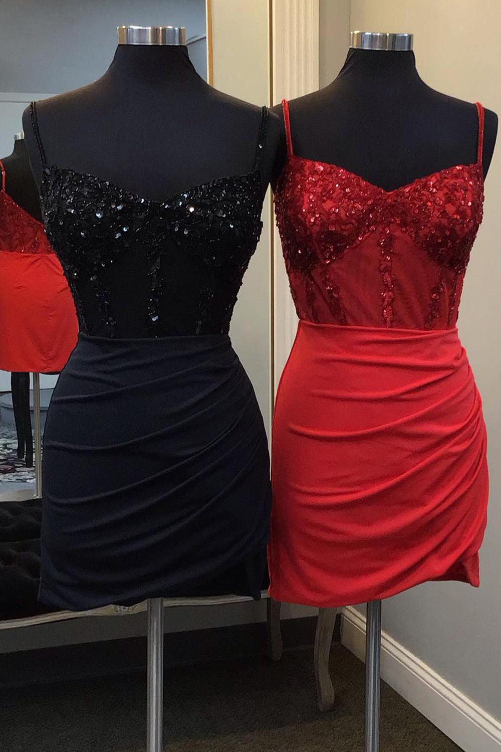 Red Homecoming Dresses Corset Sequin Tight Prom Dress