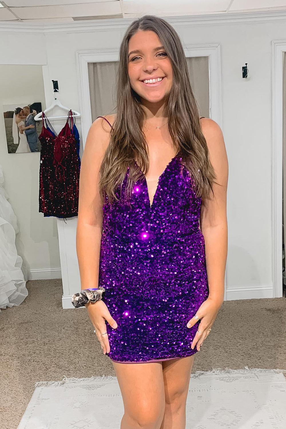 Red Homecoming Dresses Criss-Cross Straps Sequin Tight Short Hoco Dress