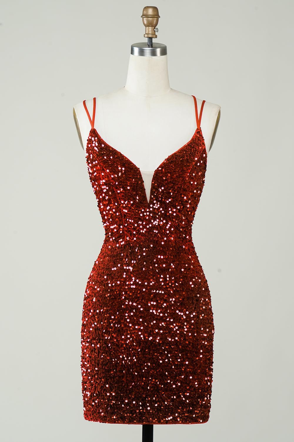 Red Homecoming Dresses Criss-Cross Straps Sequin Tight Short Hoco Dress