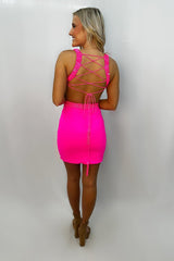 Red Homecoming Dresses Lace-Up Back Cut Out Tight Short Cocktail Dresses with Sequin