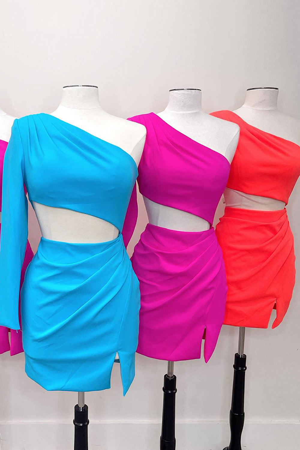 Red Homecoming Dresses One Shoulder Bodycon Short Cocktail Dresses With Slit