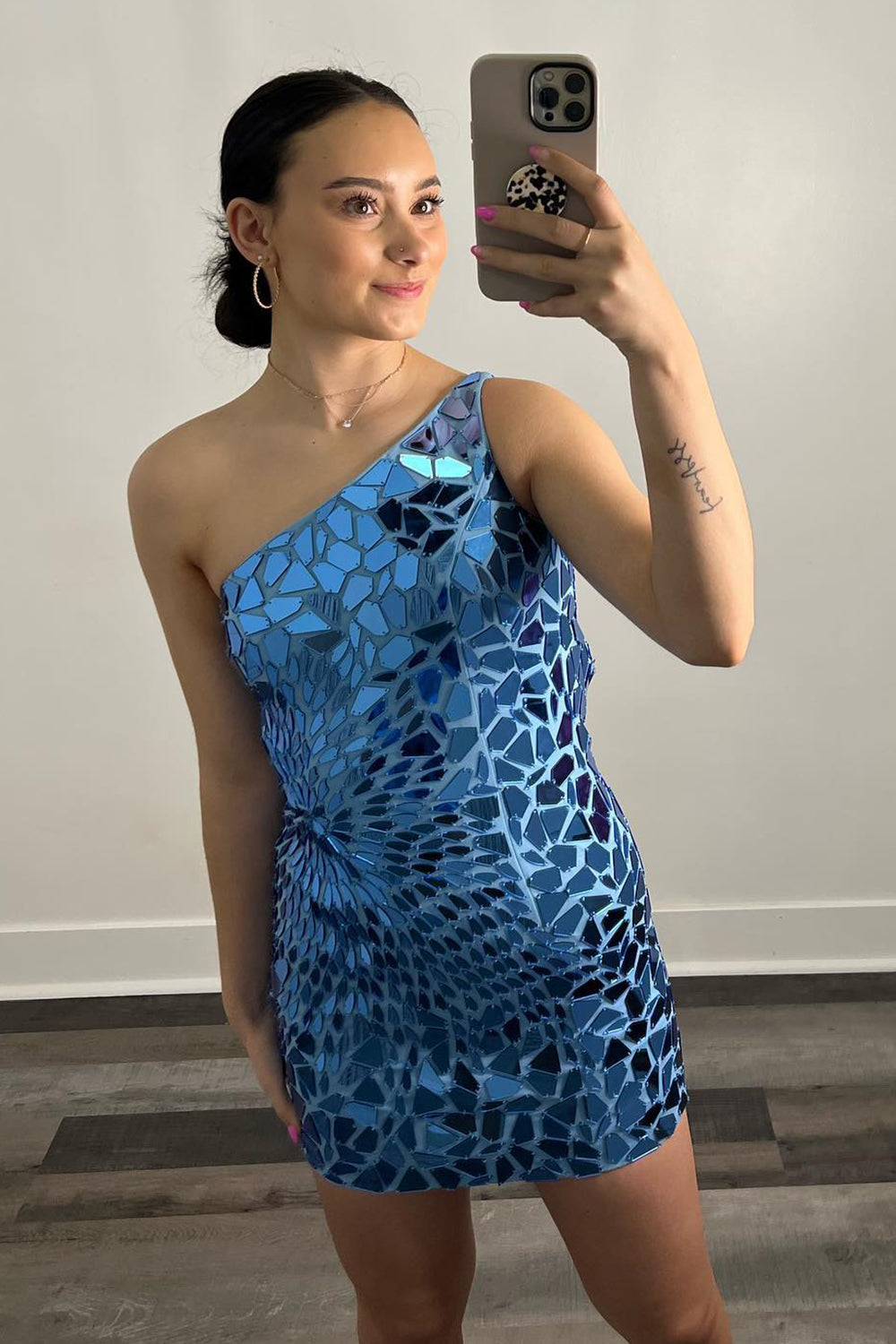 Red Homecoming Dresses One Shoulder Mirror Tight Short Cocktail Dresses