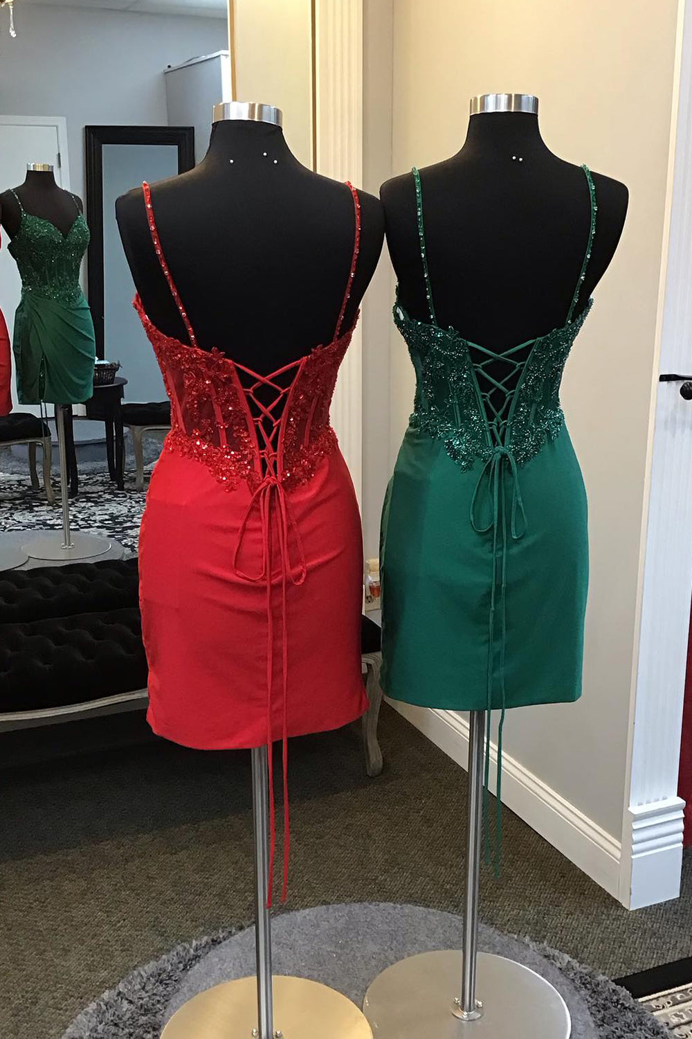 Red Homecoming Dresses Sequin Corset Tight Prom Dress with Lace