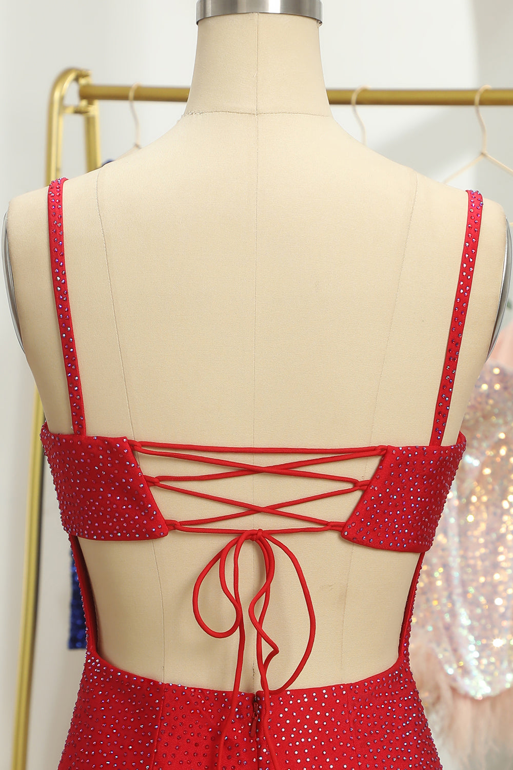 Red Homecoming Dresses Sequin Lace-Up Tight Short Cocktail Dresses