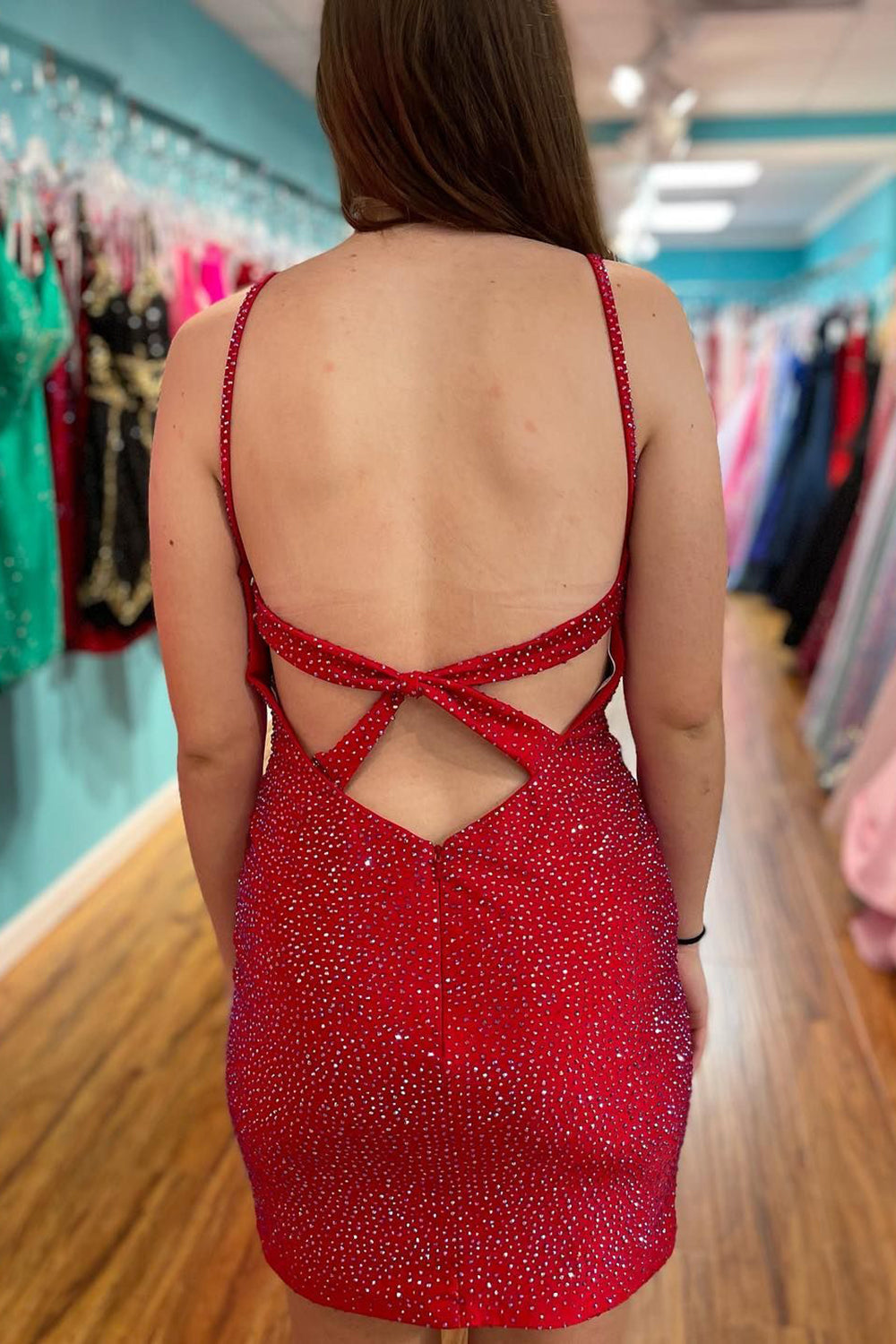 Red Homecoming Dresses Sequin Open Back Tight Short Hoco Dress