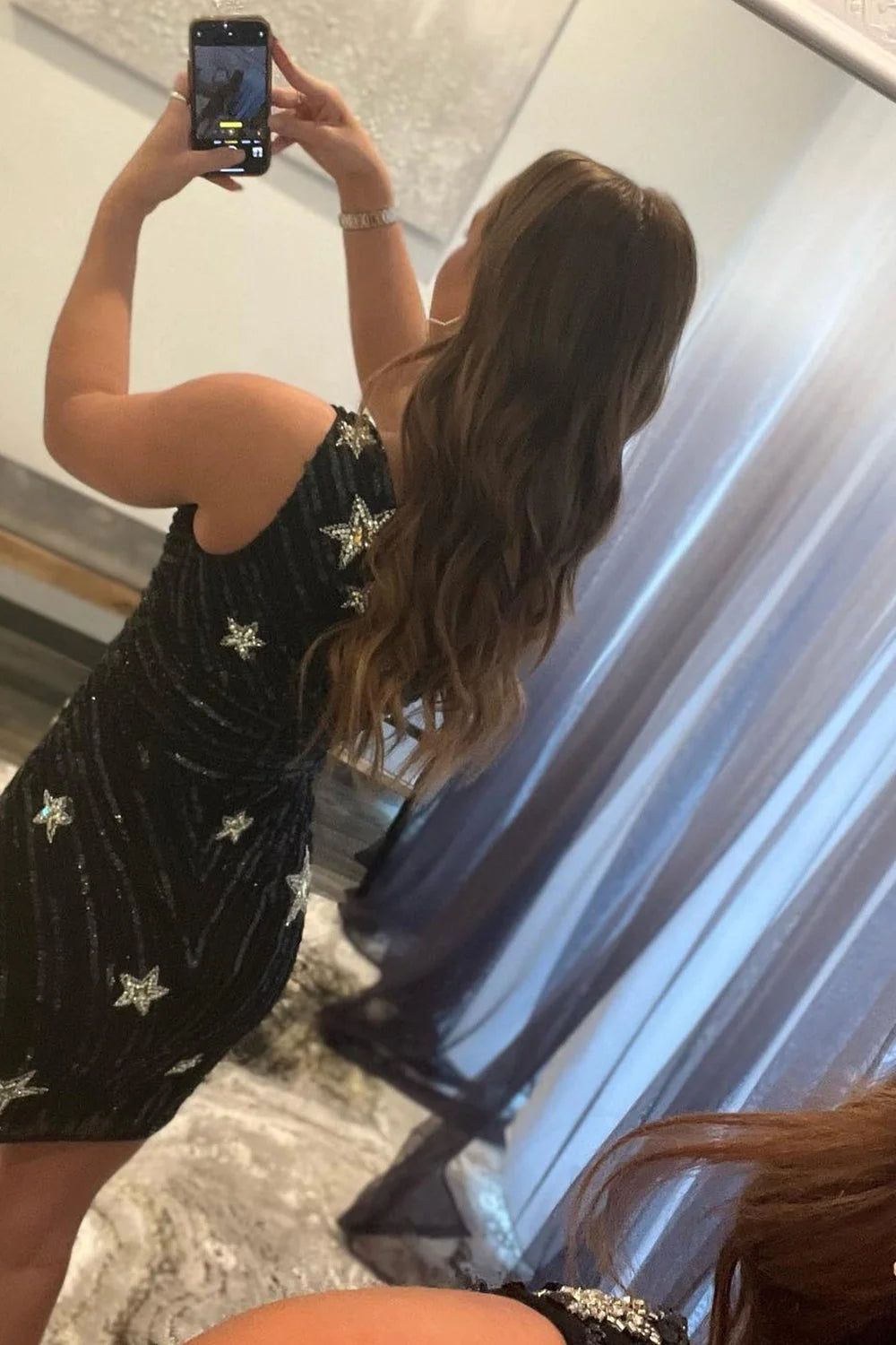 Red Homecoming Dresses Sequin Stars Tight Short Cocktail Dresses