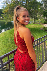Red Homecoming Dresses Sequined Open Back Tight Short Cocktail Dresses with Fringes