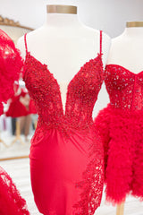 Red Homecoming Dresses Spaghetti Straps Bodycon Short Cocktail Dresses with Slit