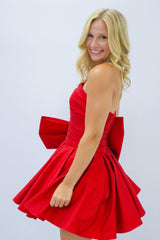 Red Homecoming Dresses Strapless A-Line Satin Short Cocktail Dresses with Bowknot