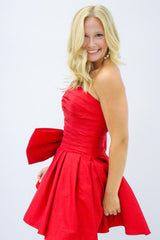 Red Homecoming Dresses Strapless A-Line Satin Short Cocktail Dresses with Bowknot