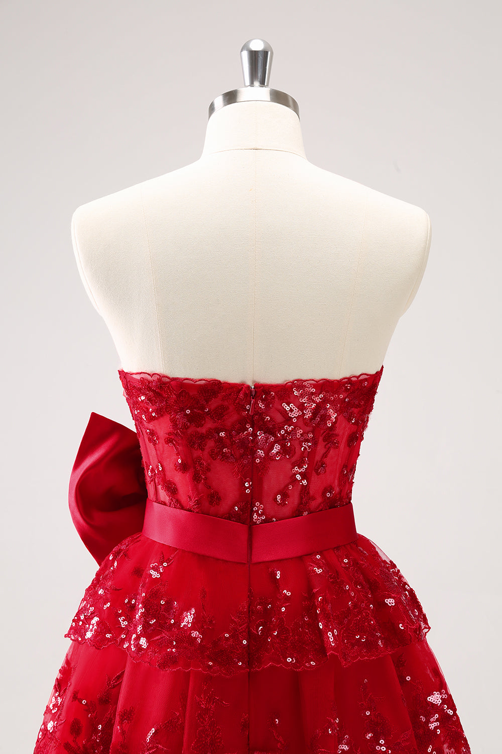 Red Homecoming Dress Strapless A Line Short Prom Dress with Bow Suzhoufashion