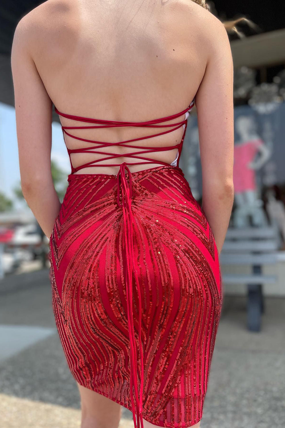 Red Homecoming Dresses Sweetheart Lace-Up Back Tight Short Cocktail Dresses