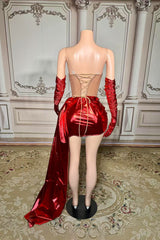 Red Homecoming Dresses Sweetheart Neck Mini Cocktail Dress with Panel Train