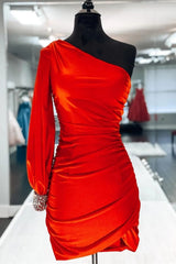 Red Homecoming Dresses Tight Beaded Prom Dress with Sleeves