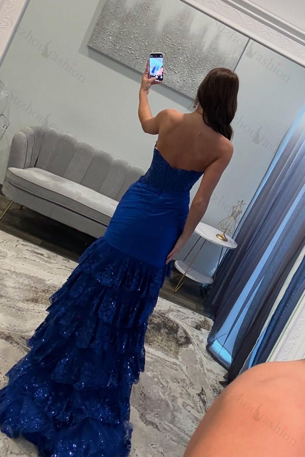 Red Prom Dress Floor Length Ruffled Formal Dress With Slit