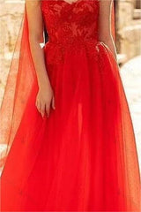 Red Prom Dress Spaghetti Strap Sweetheart Sleeveless Evening Formal Dress With Appliques