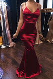 Red Spaghetti-Straps Floor-Length Amazing Sleeveless Mermaid Prom Dresses BC4128
