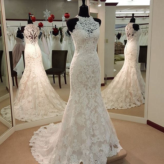 Retro High Neck Mermaid Lace Beach Wedding Dresses Sleeveless Vintage Beach Bridal Dress BA3705