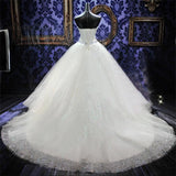 Rhinestone Cathedral Train Lace Wedding Dresses Lace-Up Elegant Sleeveless Bridal Gowns