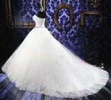 Rhinestone Cathedral Train Lace Wedding Dresses Lace-Up Elegant Sleeveless Bridal Gowns