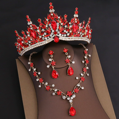 Rhinestone Headpiece Quinceanera Dress Accessories Birthday Wedding Necklace, Earrings And Crown Three Piece Set
