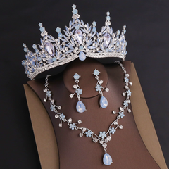 Rhinestone Headpiece Quinceanera Dress Accessories Birthday Wedding Necklace, Earrings And Crown Three Piece Set