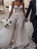 Romantic A-Line Sweetheart Tulle Wedding Dress Boho Beach Lace Bridal Gowns Online