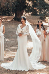 Romantic Backless Long Sleeves Mermaid Wedding Dresses