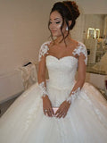 Romantic Ball Gown Wedding Dress Sweetheart Lace Tulle Long Sleeves Bridal Gowns Illusion Detail On Sale