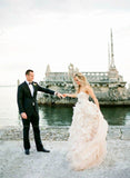 Romantic Blush Pink Ruffle Tiered Wedding Dress A-line Cute Popular Custom Made Organza Formal Bridal Gowns