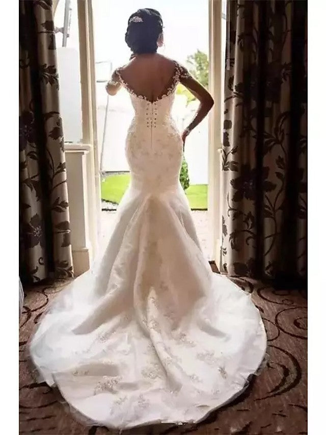 see through mermaid wedding dress Simple Mermaid Long Sleeve Wedding Dress 2020