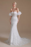 Romantic Off-the-Shoulder Sweetheart Mermaid Bridal Dress Floral lace Wedding Dress