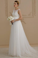 Romantic Plus Size A-Line Wedding Dress Jewel Beaded Lace Cap Sleeve Sexy Backless Bridal Gowns with Sweep Train